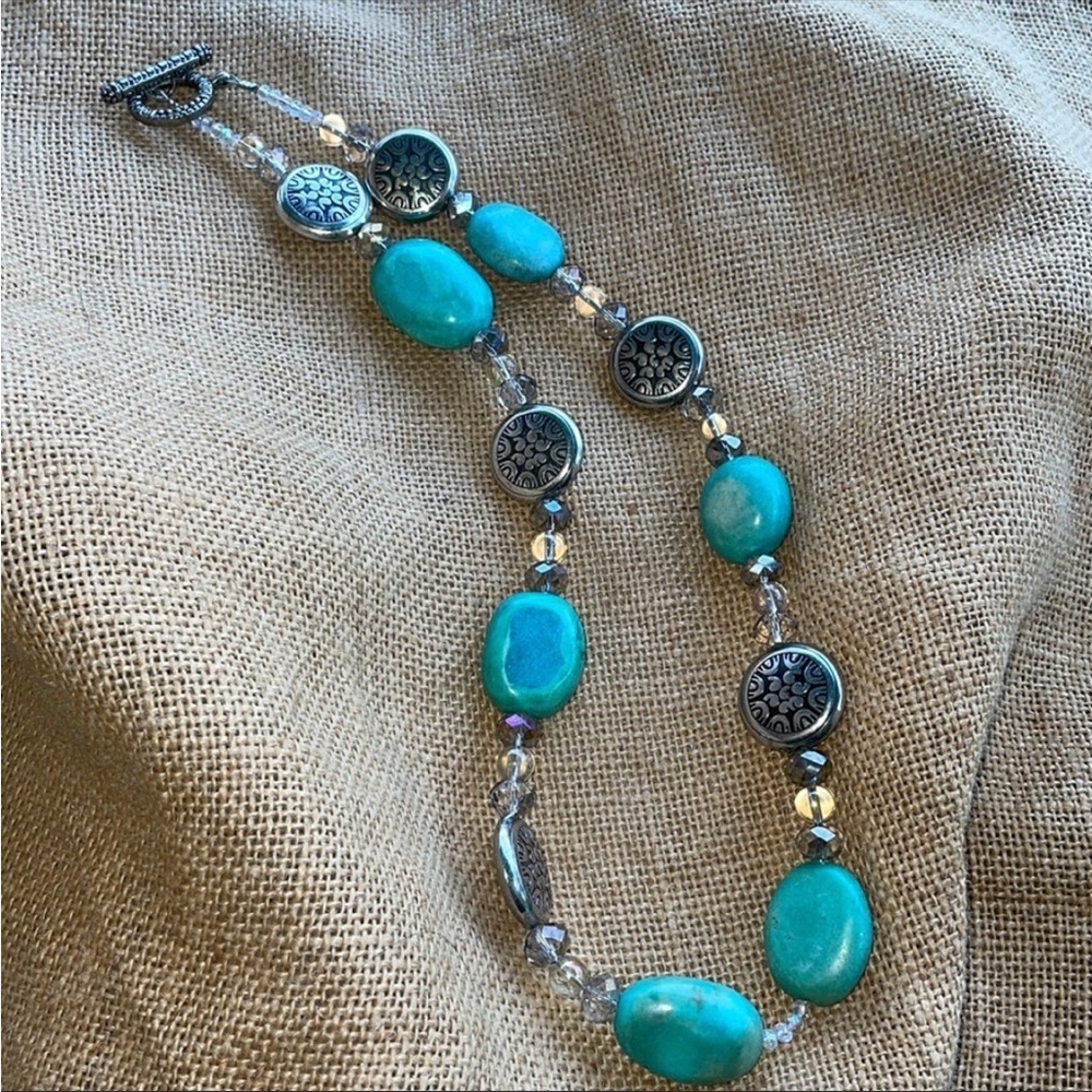 Chunky turquoise necklace with Crystal spacers Amazing Necklac
